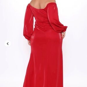 Fashion Nova Red Off-Shoulder Long Sleeve Floor Length Gown Dress Sz 2X